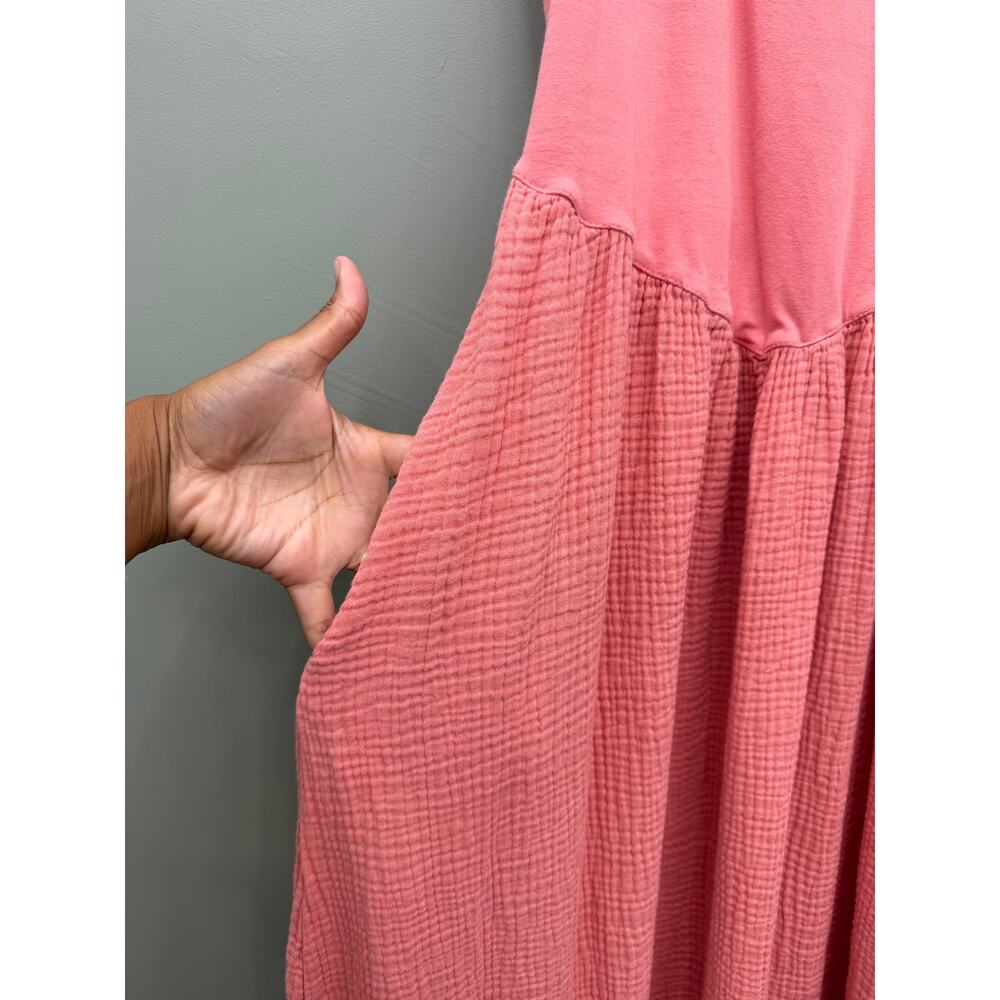 Ultra Flirt Coral Pink Gauze Maxi Dress With Pockets Adjustable Straps Medium - Picture 7 of 7